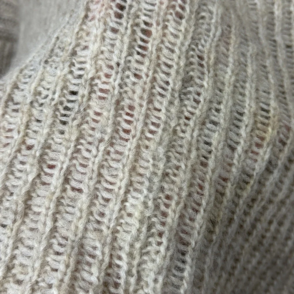 Eileen Fisher Open Knit‎ Mohair Turtleneck Mock Neck Hi Low Oatmeal Sweater Sz L